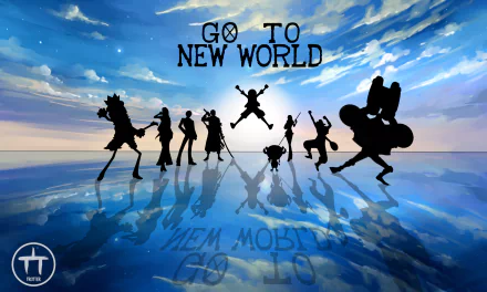 A vibrant HD desktop wallpaper featuring silhouettes of One Piece characters Franky, Usopp, Brook, Roronoa Zoro, Sanji, Nico Robin, Tony Tony Chopper, Nami, and Monkey D. Luffy with GO TO NEW WORLD text.
