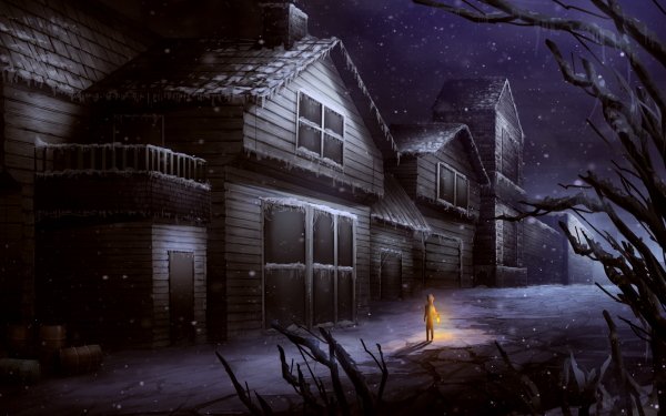 Fantasy Dark Winter House Alone Night HD Wallpaper | Background Image