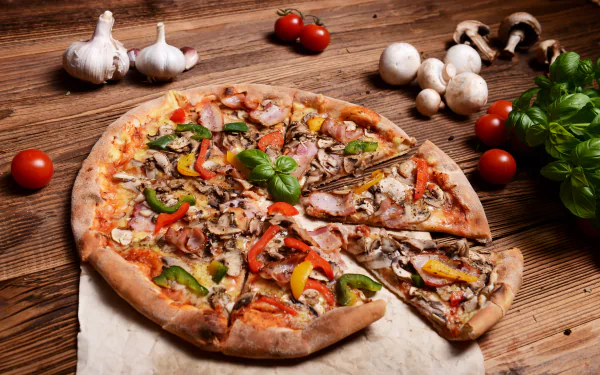 garlic mushroom tomato food pizza HD Desktop Wallpaper | Background Image