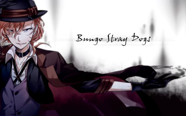 A striking HD wallpaper featuring a character from the anime Bungou Stray Dogs, showcasing a dramatic pose against a moody background.