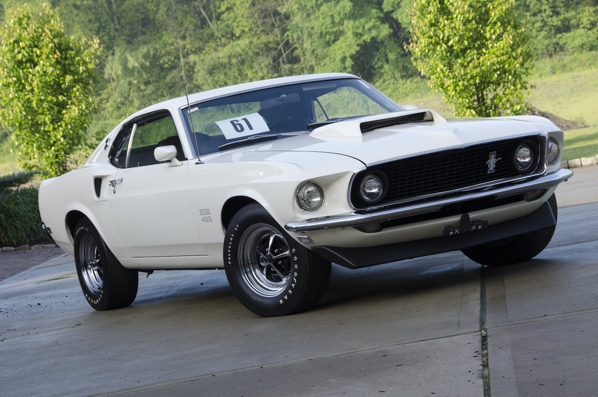 Download Car Muscle Car White Car Ford Ford Mustang Ford Mustang Boss 1969 Ford Mustang Boss Vehicle Ford Mustang Boss 429 HD Wallpaper