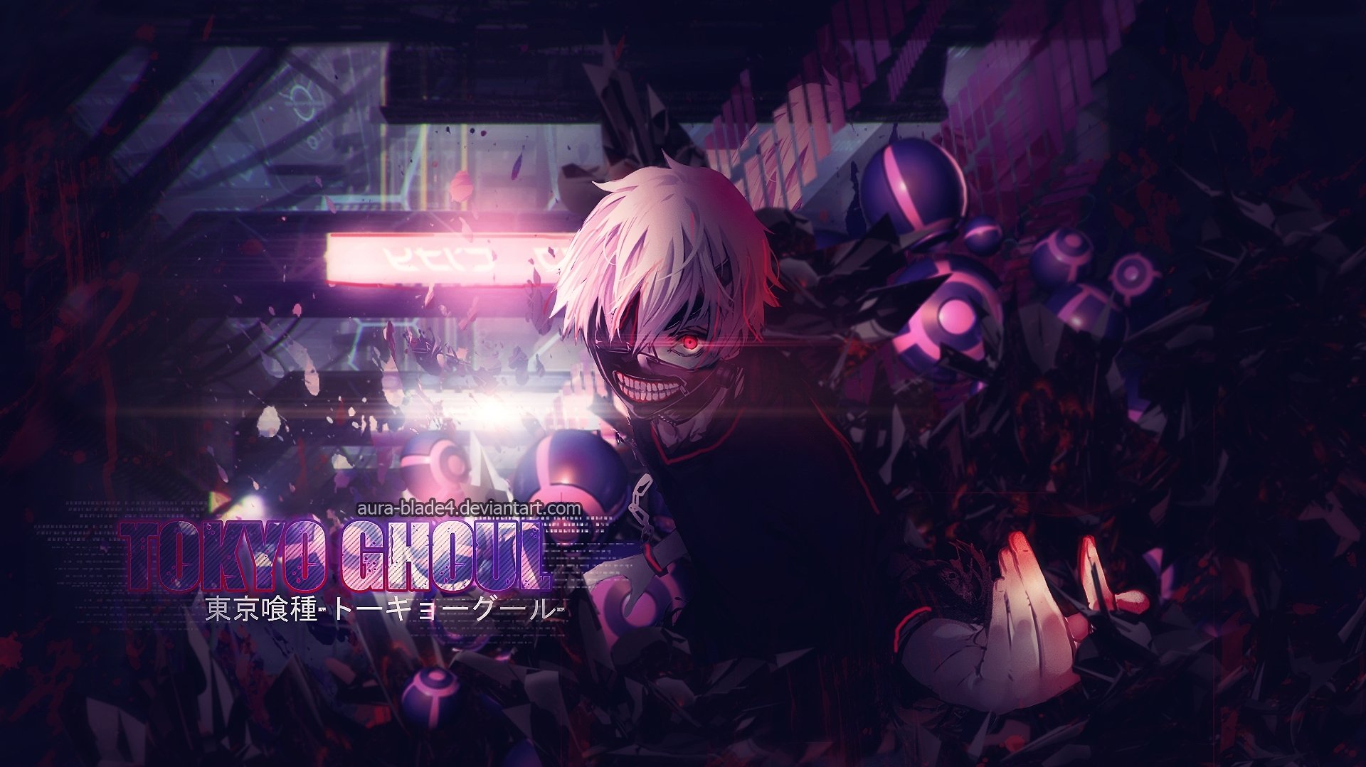 A striking HD wallpaper featuring Ken Kaneki from *Tokyo Ghoul*, set against a dark, atmospheric background, capturing the intense essence of the anime.