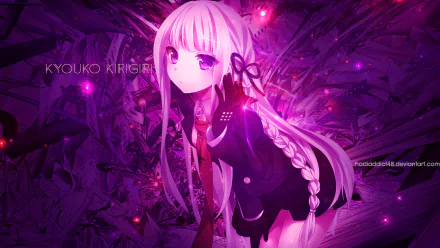 A vibrant HD wallpaper featuring Kyōko Kirigiri from the anime Danganronpa, set against a dynamic purple background that enhances her striking appearance.