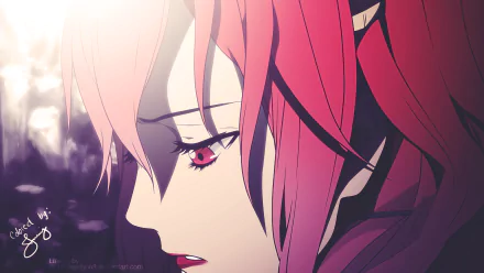 Anime character Inori Yuzuriha from Guilty Crown is depicted in this HD PC desktop wallpaper, showcasing her striking red hair and intense expression.