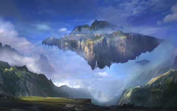 Fantasy Landscape Mountain Cloud Floating Island HD Wallpaper | Background Image