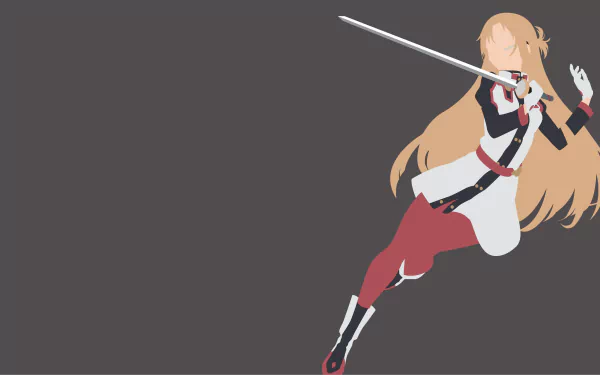 Minimalist 4K Ultra HD anime wallpaper featuring Asuna Yuuki from Sword Art Online Ordinal Scale, depicted with clean lines and muted colors on a dark background.