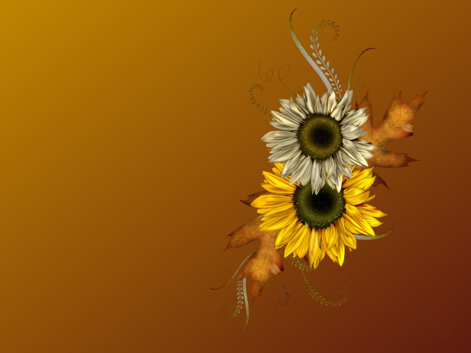 A vibrant HD desktop wallpaper featuring artistic sunflowers against a warm, elemental background, blending shades of yellow and orange for a striking visual appeal.