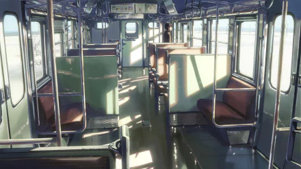 HD PC desktop wallpaper featuring an empty train interior illustration by Takaki Touno from the anime 5 Centimeters per Second.