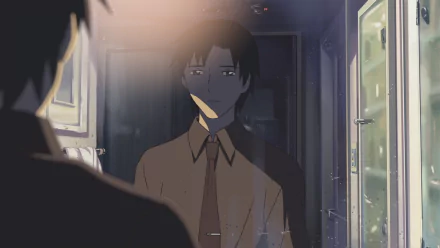 HD anime wallpaper from 5 Centimeters per Second by Takaki Touno, depicting a reflective, moody scene with a character looking into a mirror.