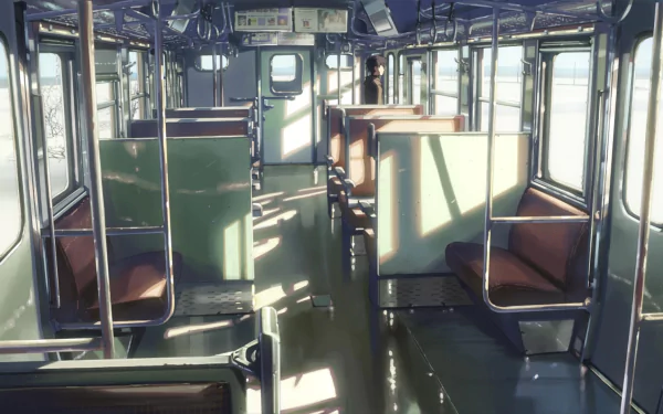 HD PC desktop wallpaper featuring an empty train interior illustration by Takaki Touno from the anime 5 Centimeters per Second.