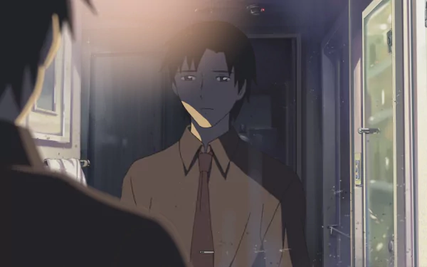 HD anime wallpaper from 5 Centimeters per Second by Takaki Touno, depicting a reflective, moody scene with a character looking into a mirror.