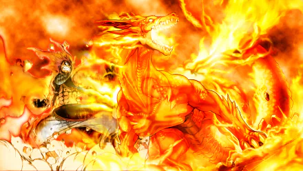 Natsu Dragneel unleashes fiery power alongside a roaring dragon in this vibrant HD backdrop from the anime Fairy Tail, capturing the essence of their epic battles.