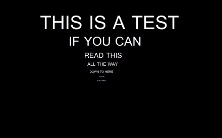 Humorous HD desktop wallpaper featuring a test of vision with a progressively smaller text challenge on a black background.