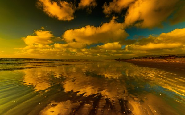 Nature Sunset Reflection Cloud Sand Beach Ocean Sea Horizon HD Wallpaper | Background Image