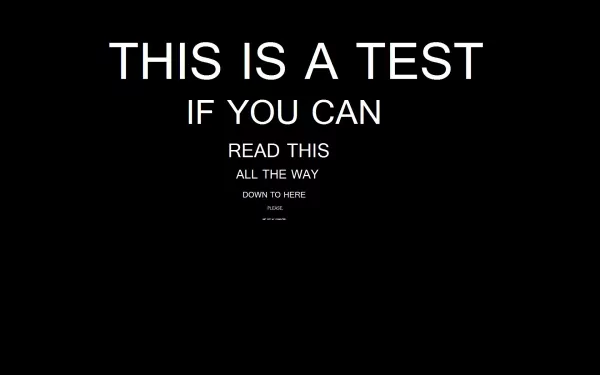 Humorous HD desktop wallpaper featuring a test of vision with a progressively smaller text challenge on a black background.