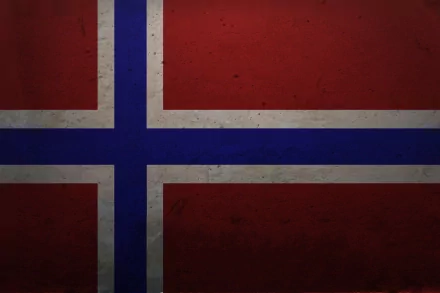 HD desktop wallpaper featuring the flag of Norway, showcasing its distinctive red background with a blue cross outlined in white.