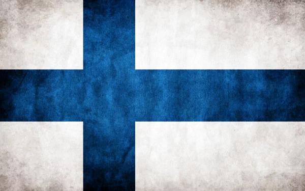 A textured HD desktop wallpaper featuring the flag of Finland, showcasing its blue cross on a white background, evoking a sense of national pride and identity.