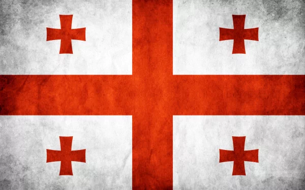 HD desktop wallpaper featuring the flag of Georgia with a textured, vintage look and bold red crosses on a white background.