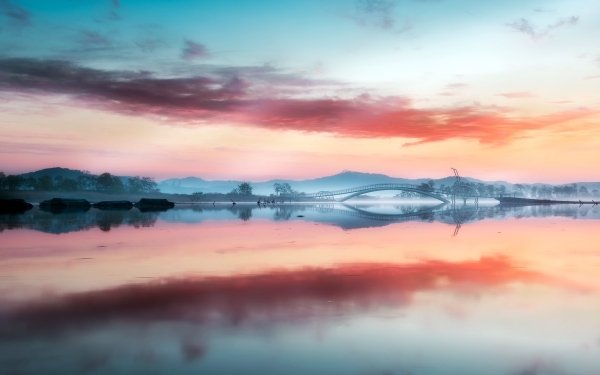 Photography Reflection Nature Bridge Lake Sky Sunset Fog HD Wallpaper | Background Image