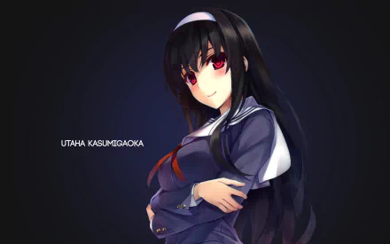 HD PC desktop wallpaper featuring Utaha Kasumigaoka from the anime Saekano: How to Raise a Boring Girlfriend with a dark background and confident pose.