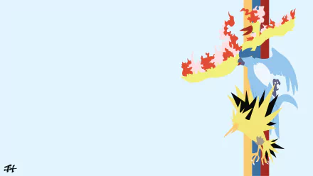 Minimalist 4K Ultra HD PC wallpaper featuring the legendary Pokémon trio Moltres, Zapdos, and Articuno in a clean anime-inspired design.