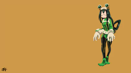 Minimalist 4K Ultra HD PC wallpaper featuring Tsuyu Asui from My Hero Academia in a simple, clean anime style against a solid brown background.