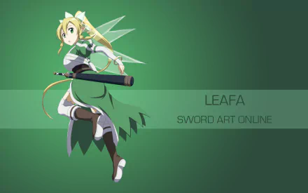 HD PC desktop wallpaper featuring Suguha Kirigaya as Leafa from the anime Sword Art Online, set against a green gradient background with character and series text.