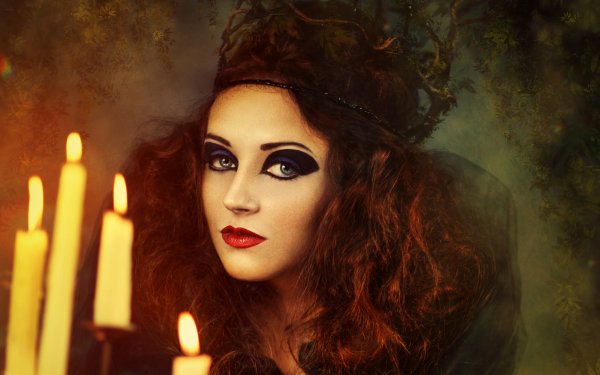 Women Artistic Fantasy Dark Candle Redhead Face Lipstick HD Wallpaper | Background Image
