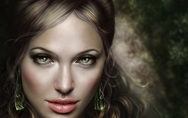 Fantasy Women Face Earrings Green Eyes HD Wallpaper | Background Image