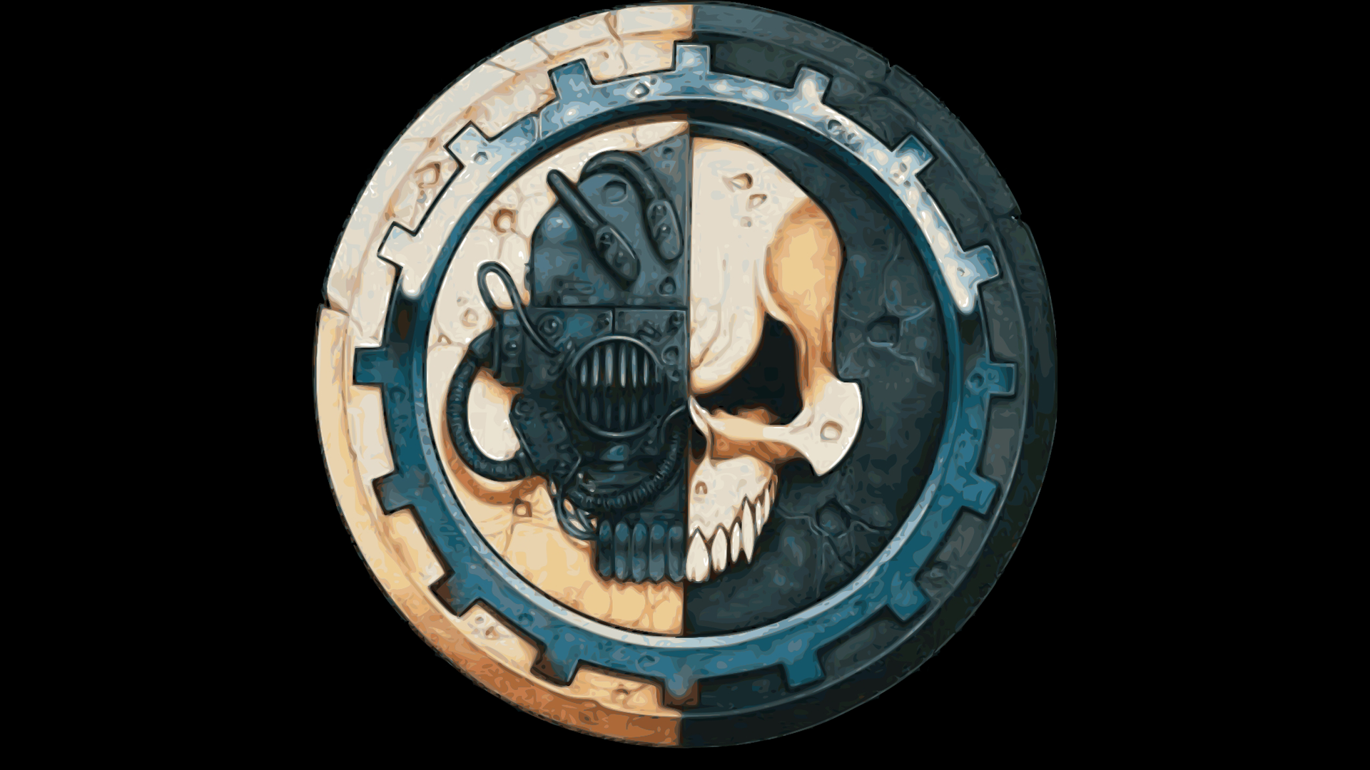 Mechanicus symbol on a Deus est Machina hd wallpaper (Warhammer 40k).