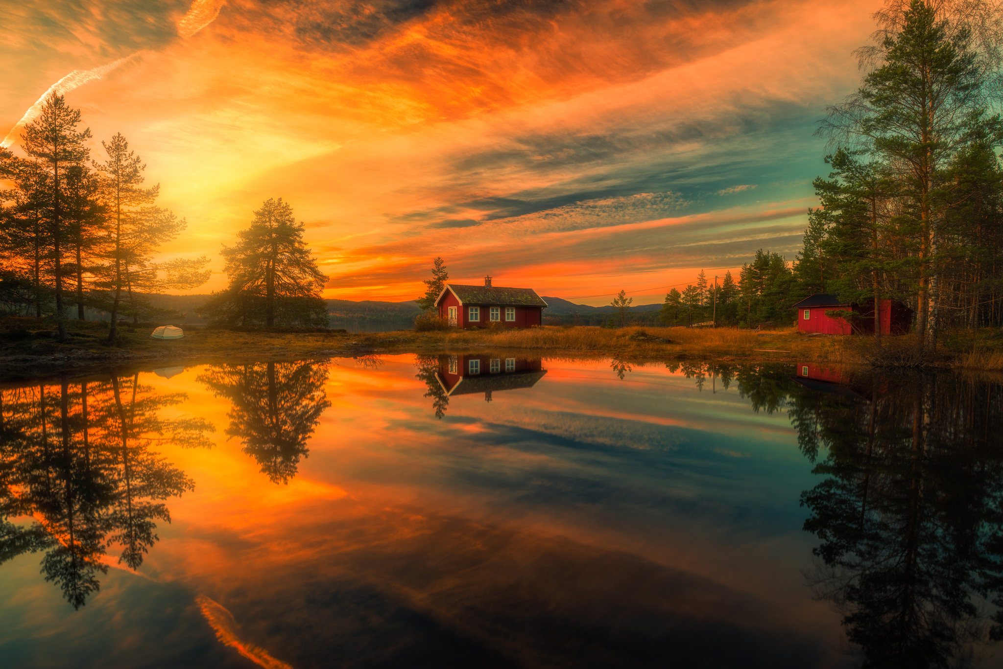 Sunset Over House On The Lake Hd Wallpaper Background Image