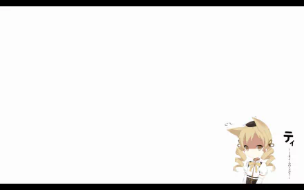 Chibi Mami Tomoe from Puella Magi Madoka Magica anime in the bottom-right of an HD PC desktop wallpaper against a minimalist white background.