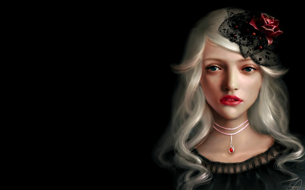 Fantasy Women Gothic White Hair Hat Rose HD Wallpaper | Background Image