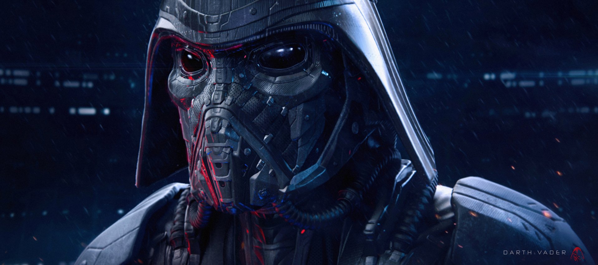 HD PC desktop wallpaper featuring a close-up of Darth Vader’s helmet with sci-fi detailing from Star Wars.