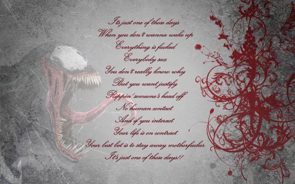 HD PC desktop wallpaper featuring a dark, artistic design with red floral patterns, a monstrous face, and Limp Bizkit song lyrics in stylized text, capturing a music-inspired theme.