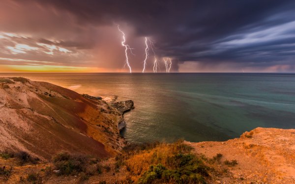Earth Coastline Coast Australia Ocean Sea Cloud Sunset Lightning Sky Horizon HD Wallpaper | Background Image