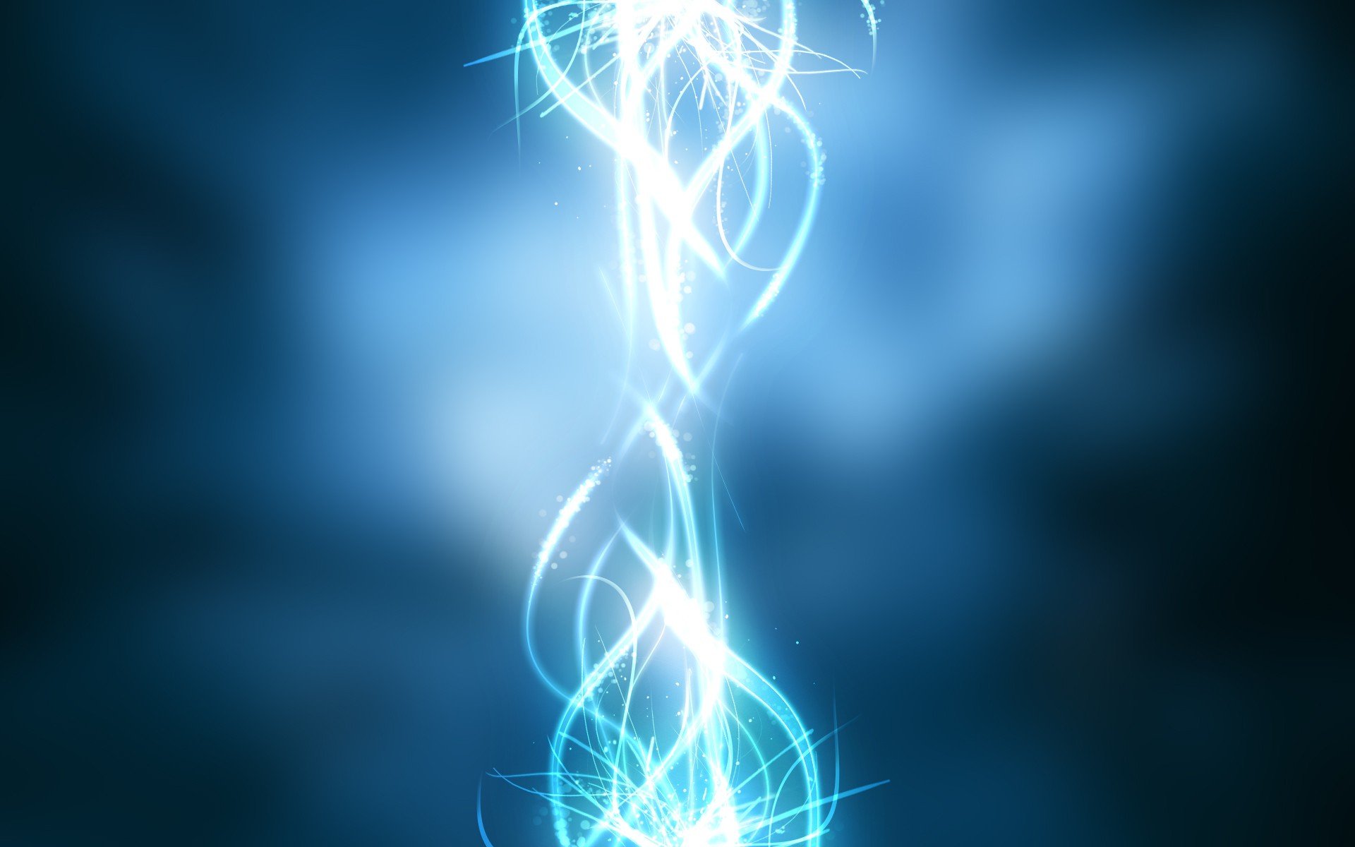 An abstract HD wallpaper featuring swirling shapes in vibrant blue tones, illuminated by shimmering light effects, creating a dynamic and engaging background.