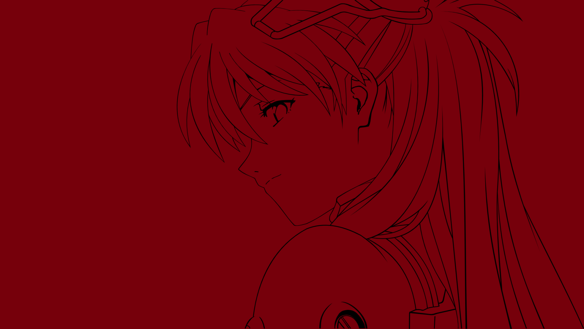HD PC desktop wallpaper featuring a red-toned line art of Asuka from the anime Neon Genesis Evangelion.