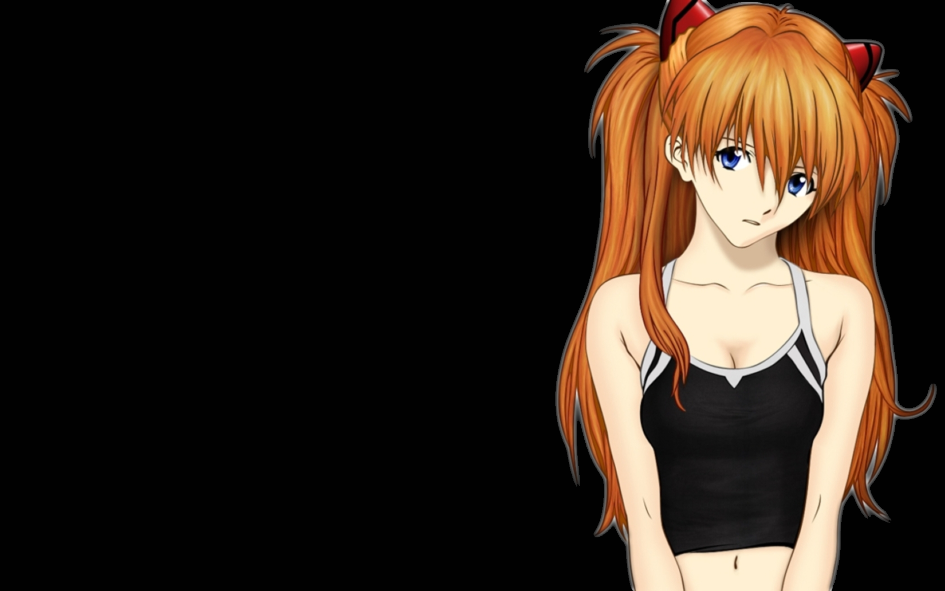 HD anime desktop wallpaper featuring Asuka Langley Soryu from Neon Genesis Evangelion against a black background.