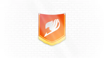 HD PC desktop wallpaper featuring the bright orange Fairy Tail guild emblem from the anime series Fairy Tail against a white brick wall background.