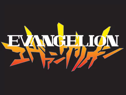 HD PC desktop wallpaper featuring the bold, stylized Evangelion logo from the iconic anime Neon Genesis Evangelion against a dark background.