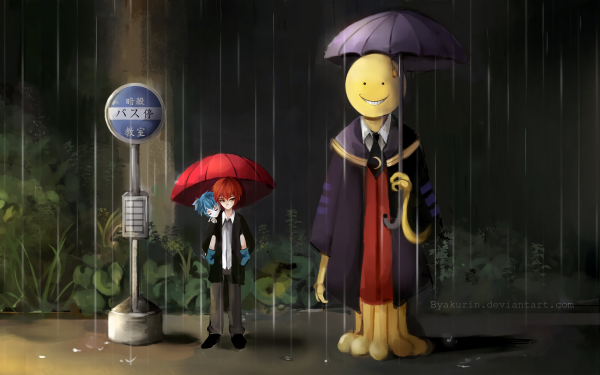 Anime Assassination Classroom Koro-sensei Karma Akabane Nagisa Shiota Rain Umbrella HD Wallpaper | Background Image