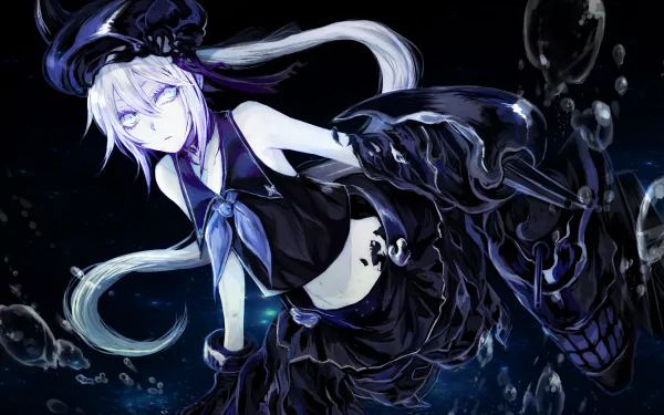 HD anime desktop wallpaper of Destroyer Princess from Kantai Collection, featuring black-themed attire and a dynamic underwater scene.