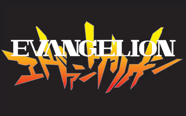 HD PC desktop wallpaper featuring the bold, stylized Evangelion logo from the iconic anime Neon Genesis Evangelion against a dark background.