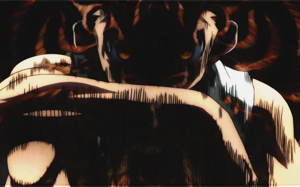 HD desktop wallpaper featuring Gon Freecss from the anime Hunter x Hunter, showcasing a dramatic, shadowy scene with intense lighting and a mysterious atmosphere.
