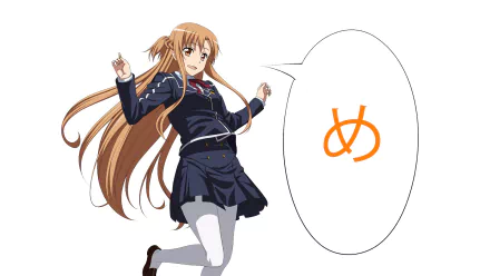 Asuna Yuuki from Sword Art Online strikes a lively pose, featuring her signature outfit. This vibrant HD wallpaper adds a dynamic touch to any desktop background.