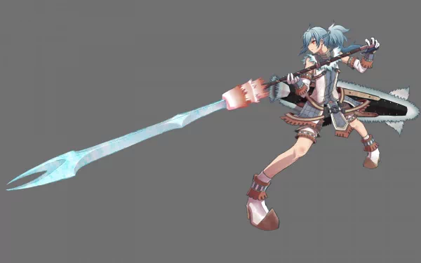 A character wielding a long sword from Monster Hunter, dressed in intricate armor, ready for battle in this HD PC desktop wallpaper background.