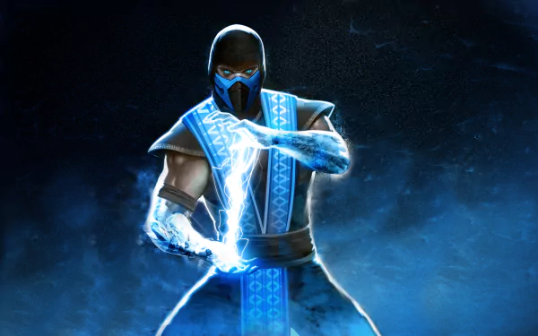 Sub-Zero from Mortal Kombat unleashes his icy powers in this striking 4K Ultra HD wallpaper, showcasing the iconic video game character in dynamic action.