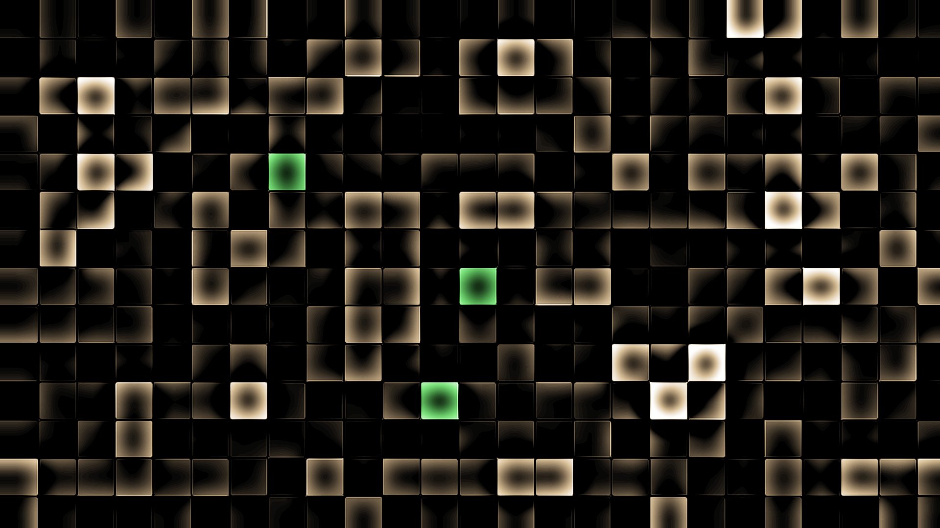 HD PC desktop wallpaper featuring an abstract pattern of illuminated squares with occasional green highlights against a dark background.