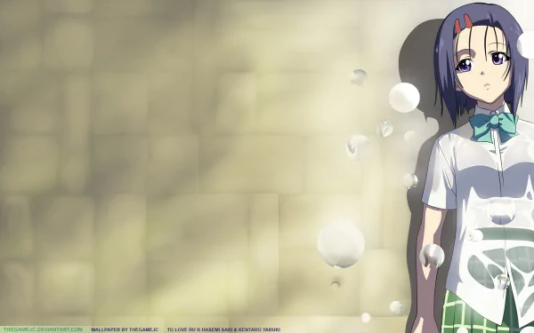 Haruna Sairenji from To Love-Ru is depicted in this HD anime wallpaper with a soft, blurred background and bubbles floating around her.